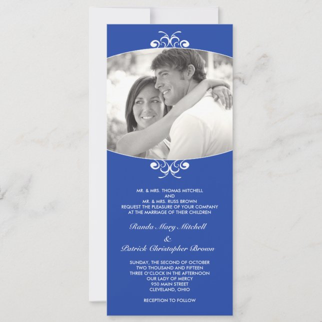 Invitación a la boda fotográfica azul (Anverso)