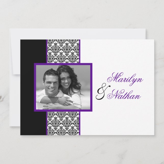 Invitación a la boda fotográfica Black White Purpl (Anverso)
