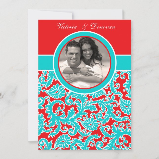 Invitación a la boda fotográfica Blue Red White Da (Anverso)