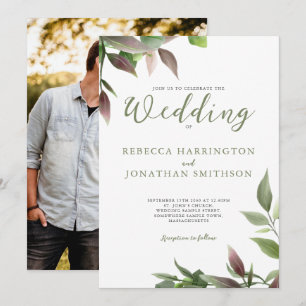 Invitación a la boda fotográfica botánica verde bo
