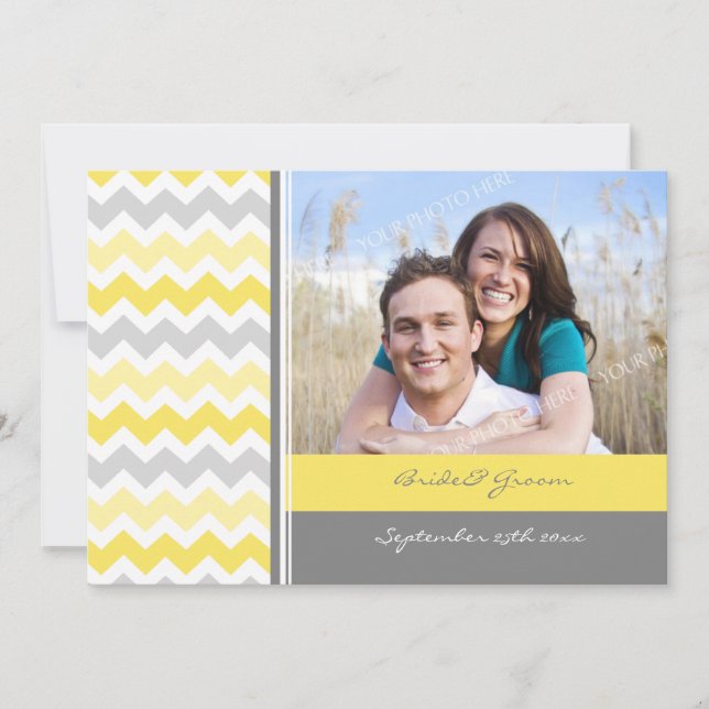 Invitación a la boda fotográfica Chevron amarillo  (Anverso)