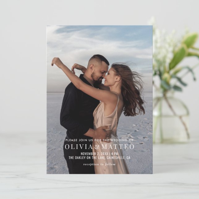 Invitación a la boda fotográfica clásica moderna (Anverso de pie)