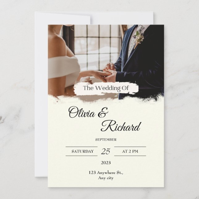 Invitación a la boda fotográfica con crema blanca (Anverso)