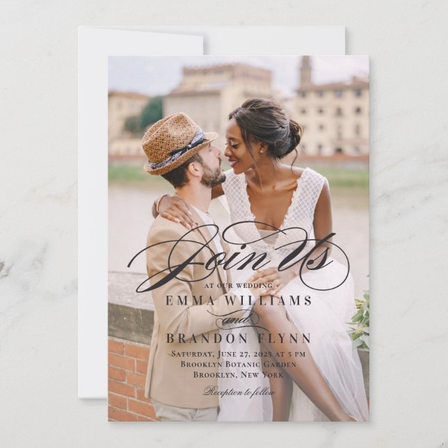 Invitación a la boda fotográfica con guión poético (Anverso)