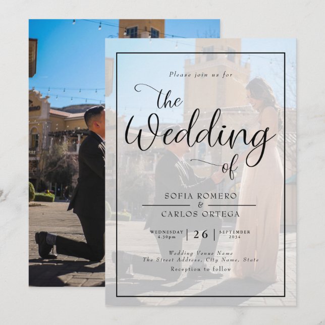 Invitación a la boda fotográfica con guiones (Anverso / Reverso)