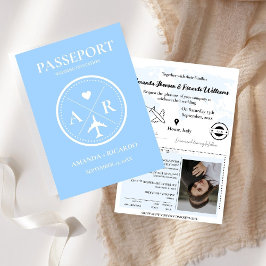 Invitación a la boda fotográfica con pasaporte azu