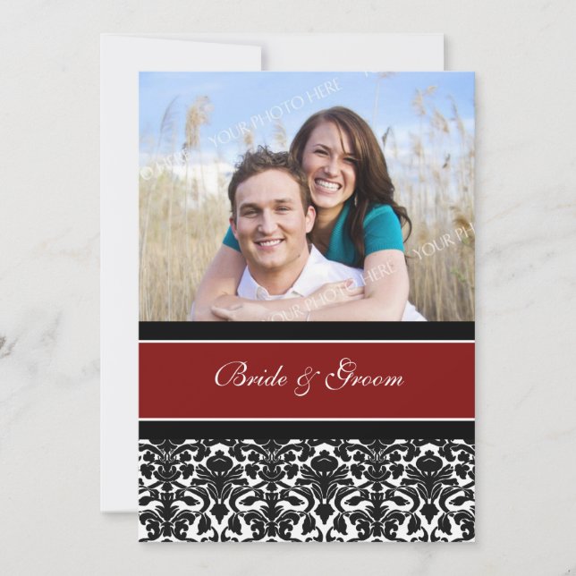 Invitación a la boda fotográfica Damasco rojo negr (Anverso)