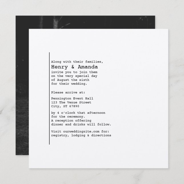 Invitación a la boda fotográfica de Bookish (Anverso / Reverso)