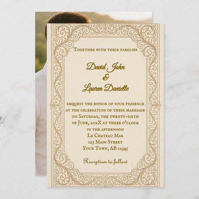 Invitación a la boda fotográfica de Filigree Fleur (Anverso / Reverso)