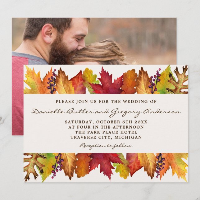 Invitación a la boda fotográfica de las hojas de o (Anverso / Reverso)