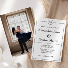Invitación a la boda fotográfica de monograma blan