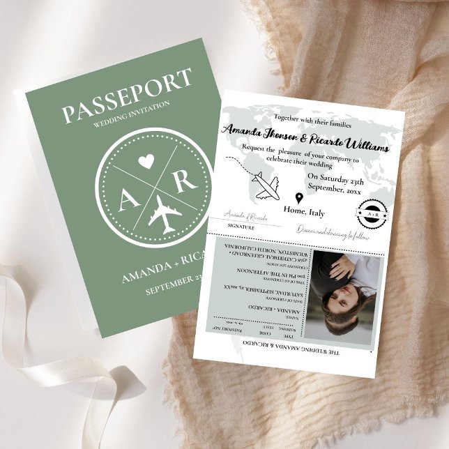 Invitación a la boda fotográfica de pasaporte verd (Subido por el creador)