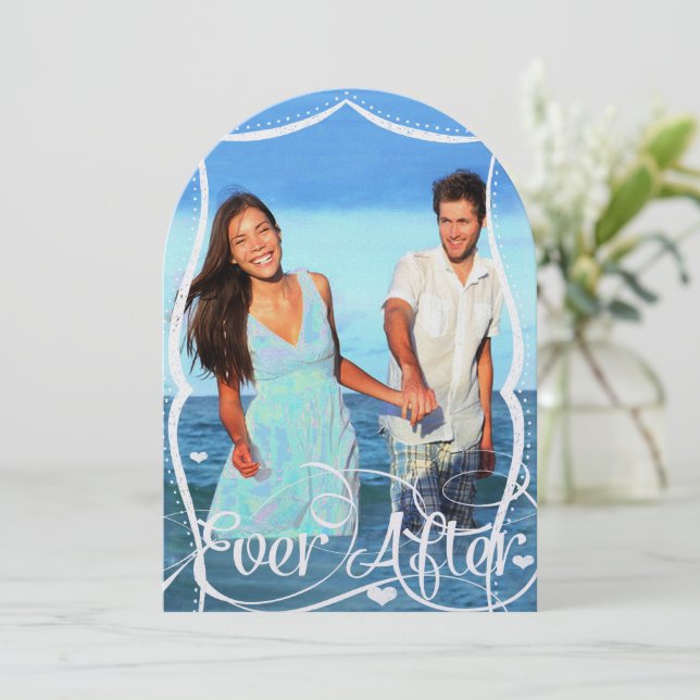 Invitación a la boda fotográfica de tipografía con (Anverso de pie)