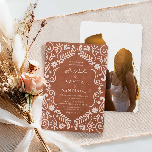 Invitación a la boda fotográfica española de Talav (Spanish Talavera Terracotta Wedding Invitation with photo)