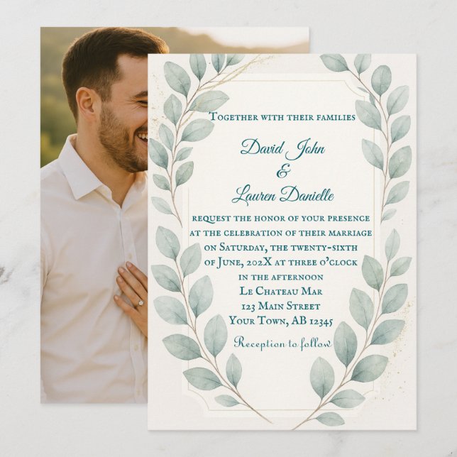 Invitación a la boda fotográfica Eucalyptus Embrac (Anverso / Reverso)