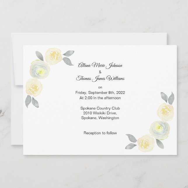 Invitación a la boda fotográfica - Floral amarilla (Reverso)