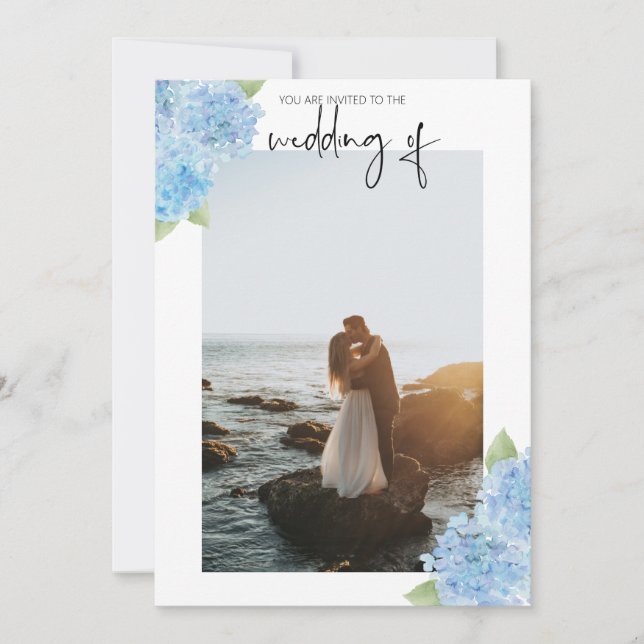 Invitación a la boda fotográfica - Hydrangeas azul (Anverso)