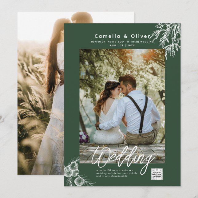 Invitación a la boda fotográfica JUNIPER GREEN Mod (Anverso / Reverso)