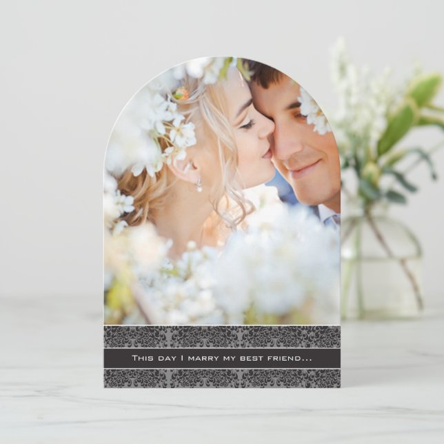 Invitación a la boda fotográfica Me casé con mi me (Anverso de pie)