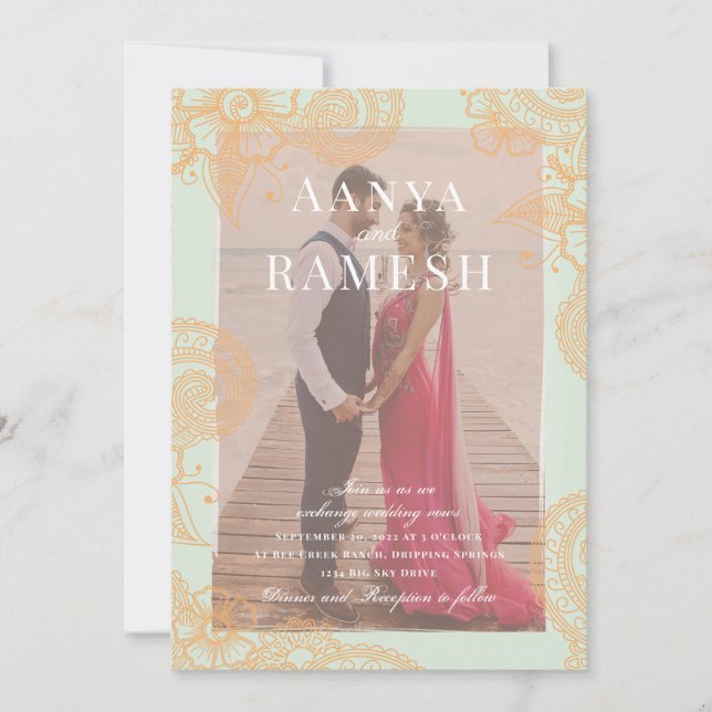 Invitación a la boda fotográfica Mehndi (Anverso)