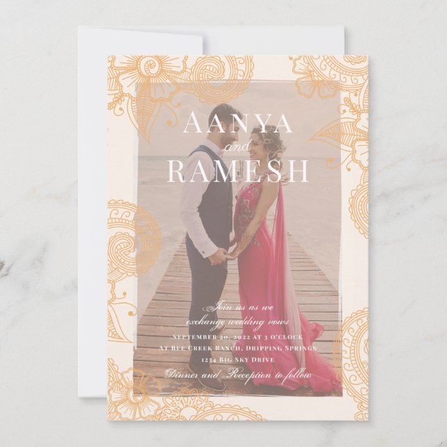 Invitación a la boda fotográfica Mehndi (Anverso)