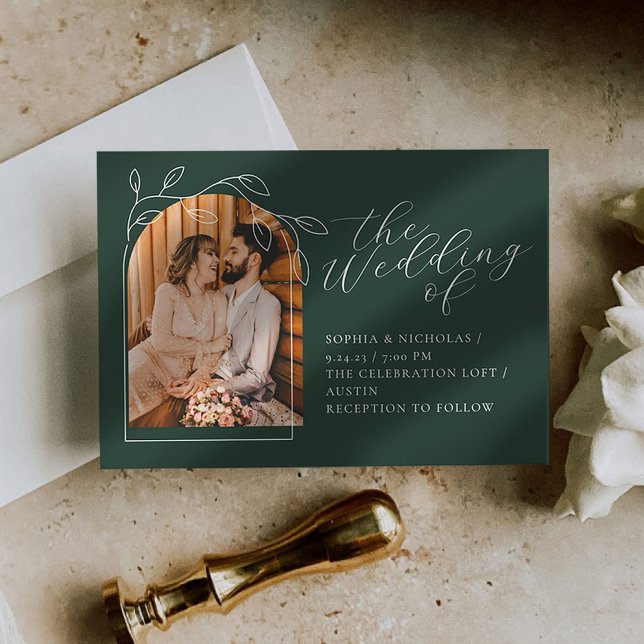 Invitación a la boda fotográfica mínima botánica (Subido por el creador)