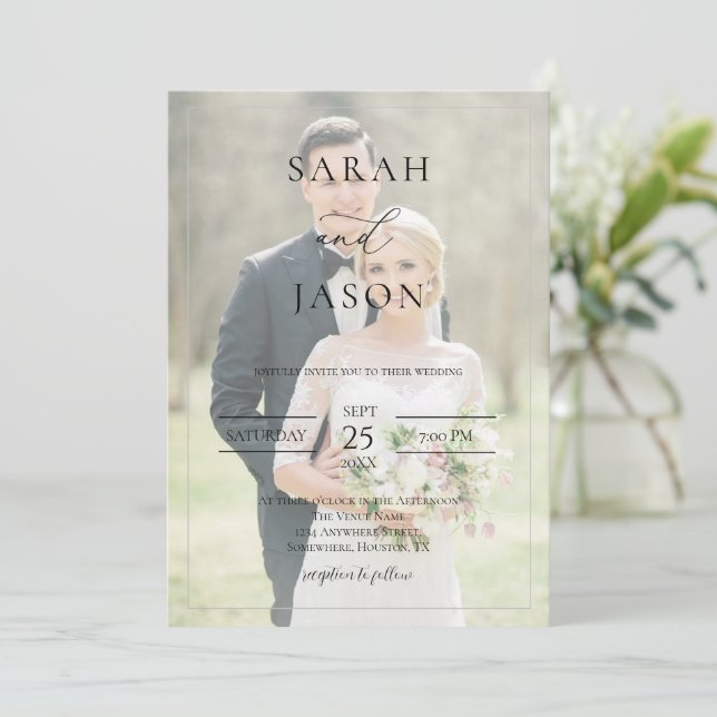 Invitación a la boda fotográfica moderna (Anverso de pie)