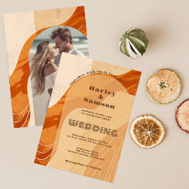 Invitación a la boda fotográfica, naranja retro qu