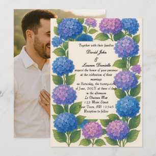 Invitación a la boda fotográfica púrpura/azul de H
