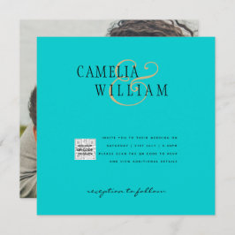 Invitación a la boda fotográfica QRCode RSVP Azul