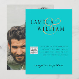 Invitación a la boda fotográfica QRCode RSVP Azul