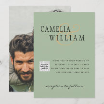 Invitación a la boda fotográfica QRCode RSVP Sage 