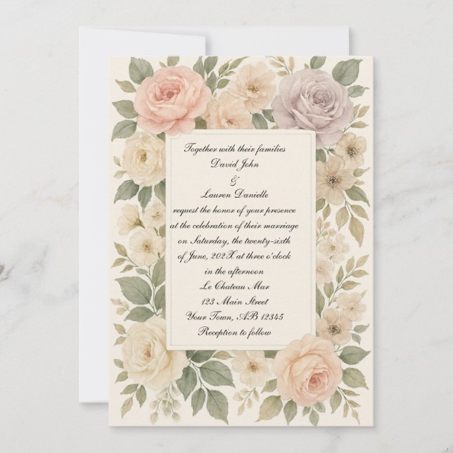 Invitación a la boda fotográfica Rosa clásica (Anverso)