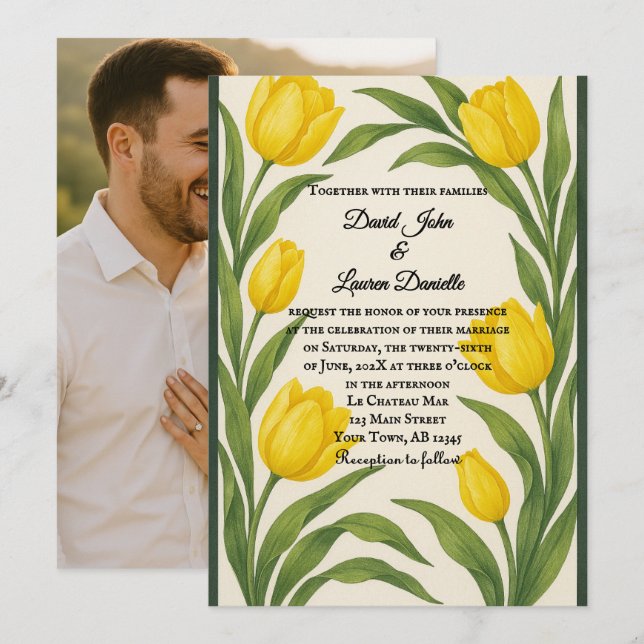 Invitación a la boda fotográfica Tulip Reverie (Anverso / Reverso)