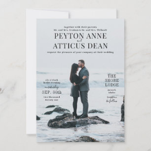 Invitación a la boda fotográfica vertical en la at