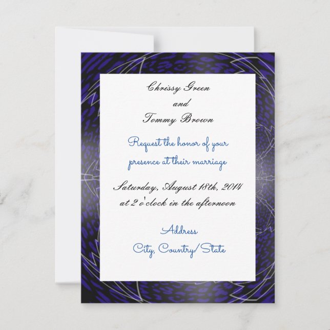 Invitación a la boda fractal azul moderna (Anverso)