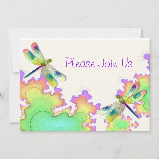 Invitación a la boda fractal con libélula (Anverso)