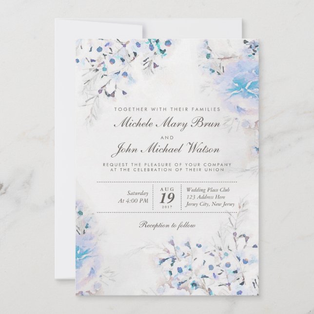 Invitación a la boda fresca de Boho floral azul cl (Anverso)