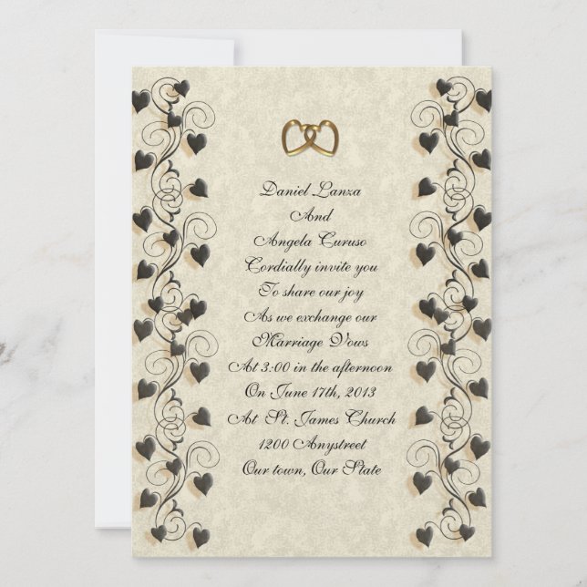 Invitación a la boda Frontera de corazones de marf (Anverso)