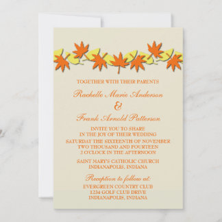 Invitación a la boda fronteriza de hojas de otoño,
