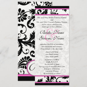 Invitación a la boda Fuchsia 9x4 Damask Swirls