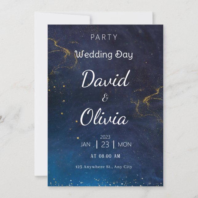 Invitación a la boda futurista azul (Anverso)