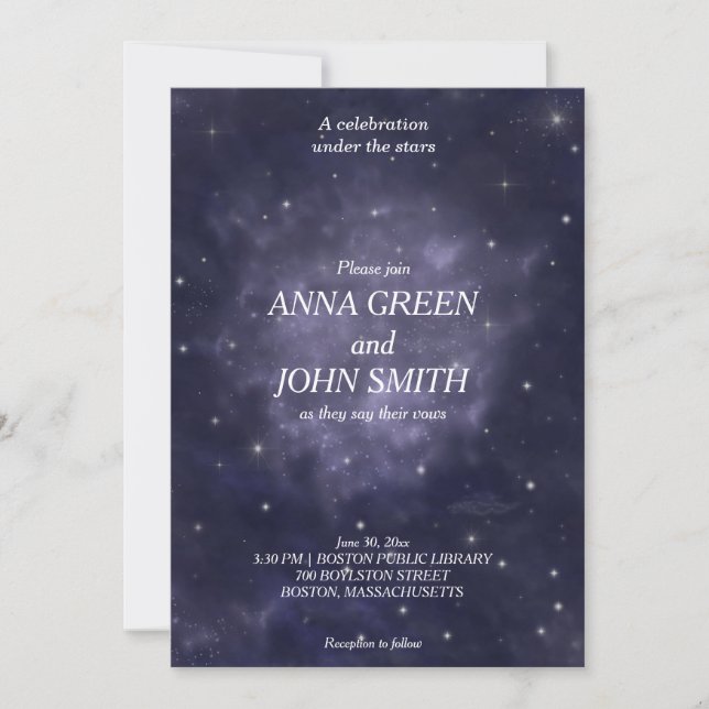 Invitación a la boda galaxia moderna y única noche (Anverso)