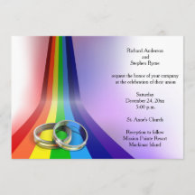 Invitación a la boda gay arcoiris y anillos