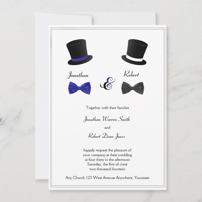 Invitación a la boda gay azul con los mejores somb (Anverso)