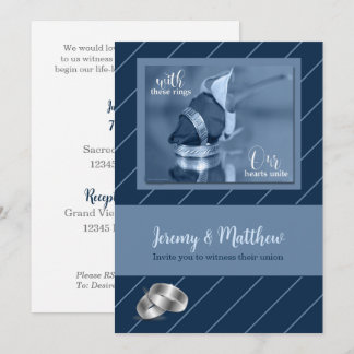 Invitación a la boda gay Blue Pinstripe
