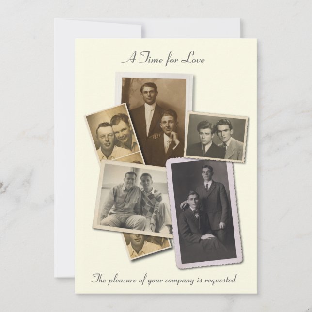 Invitación a la boda gay con retratos antiguos (Anverso)