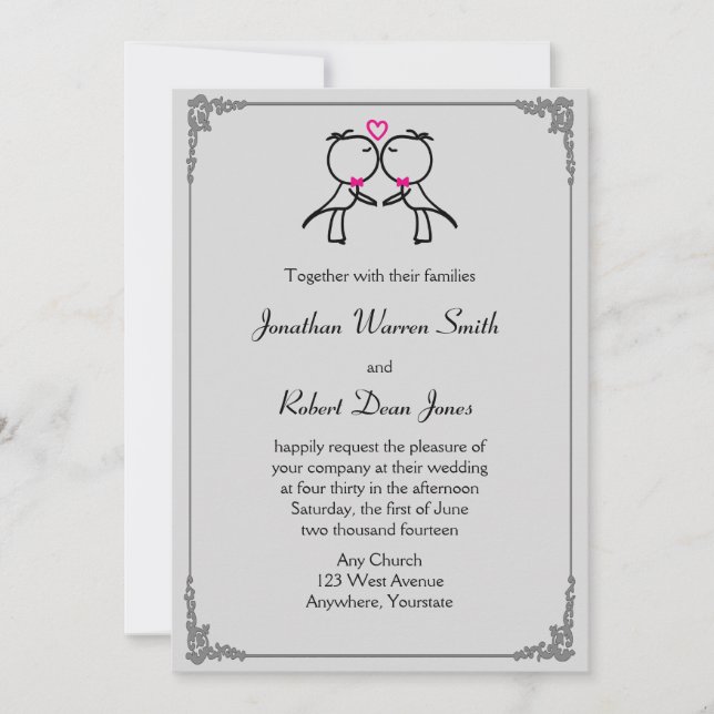 Invitación a la boda gay de besar a dos novios (Anverso)
