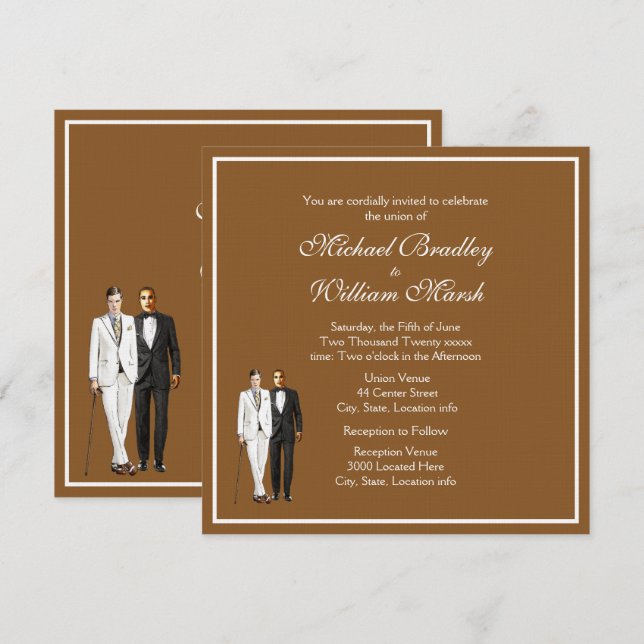 Invitación a la boda gay de chocolate (Anverso / Reverso)