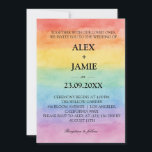 Invitación a la boda gay de color arcoiris LGBT<br><div class="desc">Suave, romántica y llena de orgullo — esta invitación a una boda color arcoiris con color de agua ofrece un hermoso paisaje pastel para su día especial. Perfecto para parejas del mismo sexo que quieren una manera elegante y sincera de celebrar su amor. Personalizable fácilmente con los nombres, fechas y...</div>